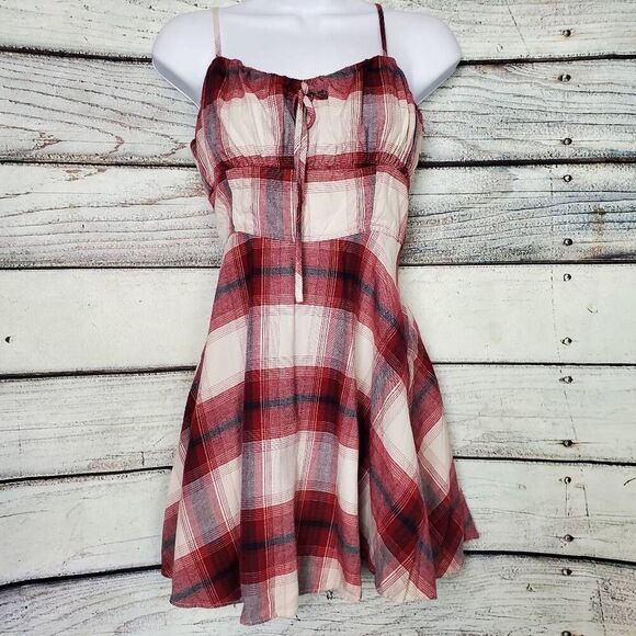 Forever 21 Plaid Mini Dress Red White Spaghetti Strap Size S - Picture 1 of 8